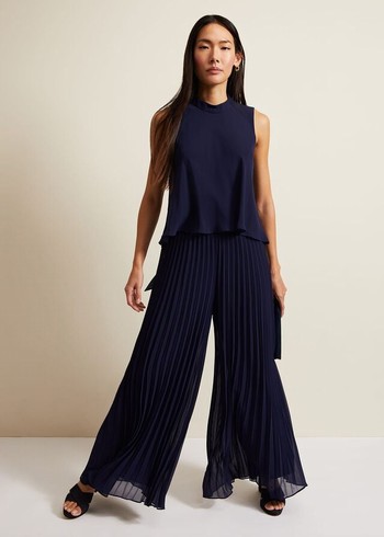 Phase Eight Eden Pleated Jumpsuit Navy Canada | MHZJLO-456